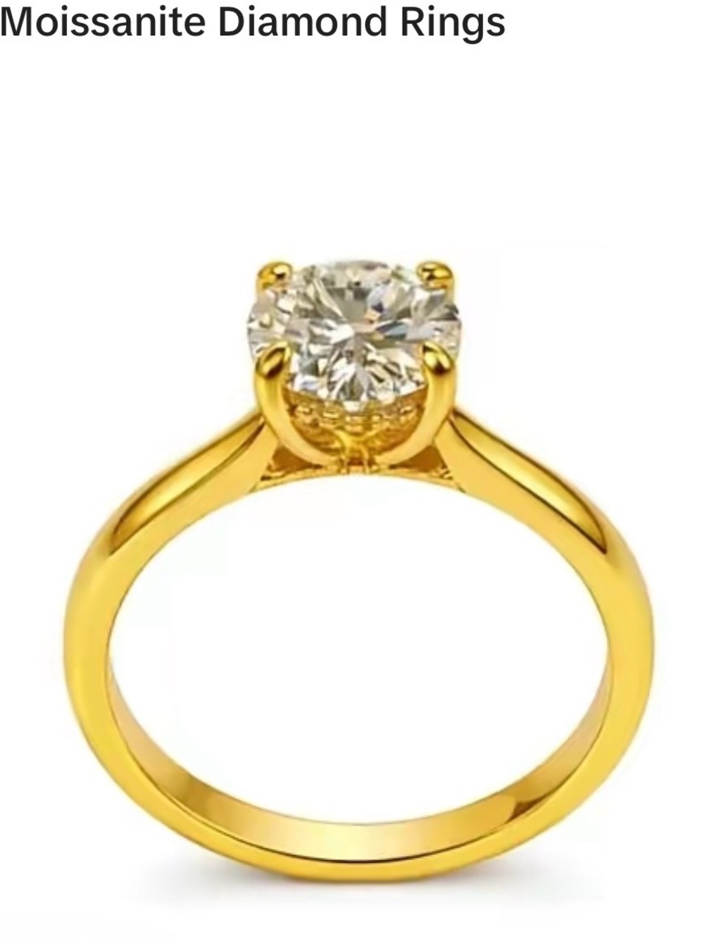 Classic 2ct Solitaire Gold Ring with Clear Moissanite Stone  size 7
